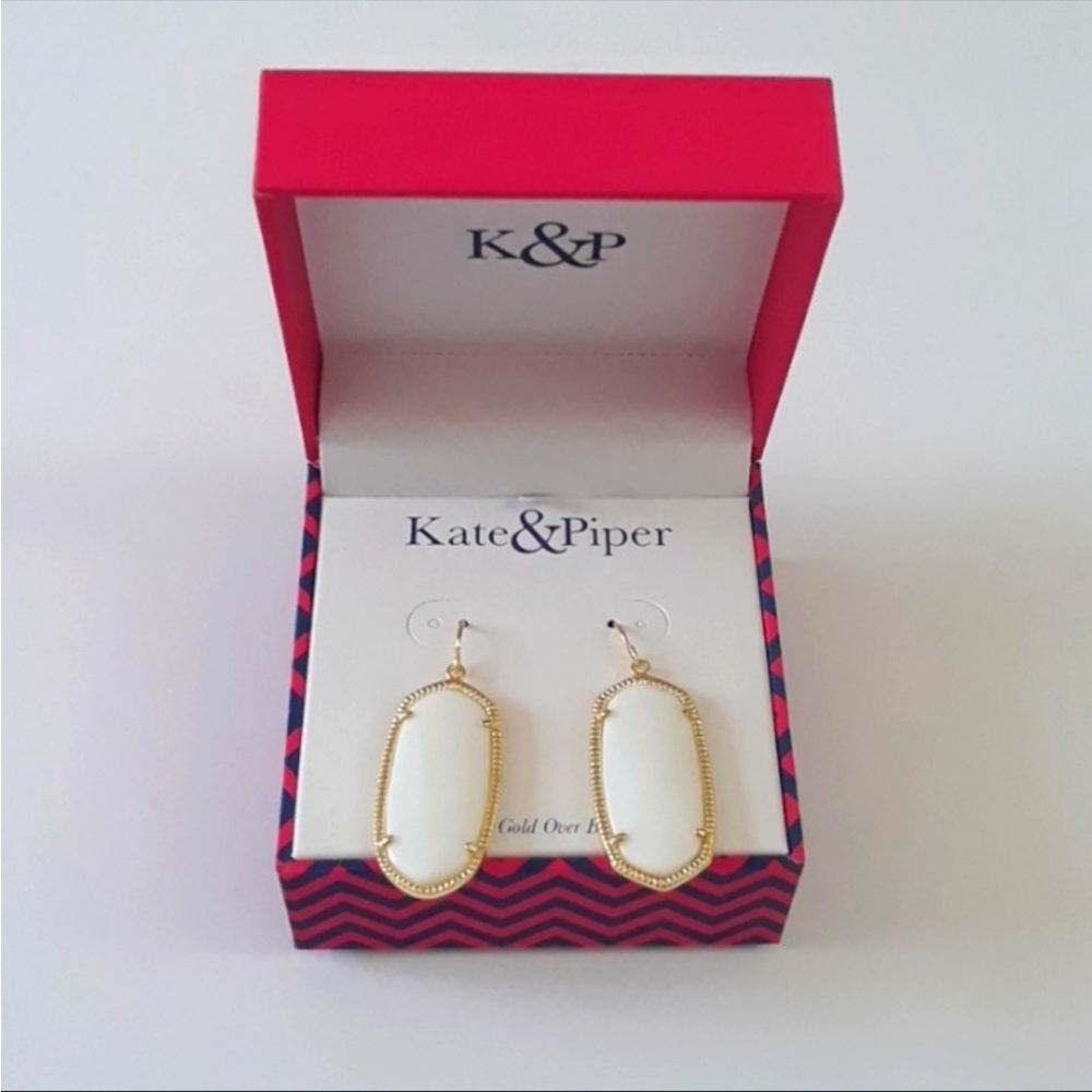 Kate and Piper white and gold earrings NWOT - Picture 1 of 4